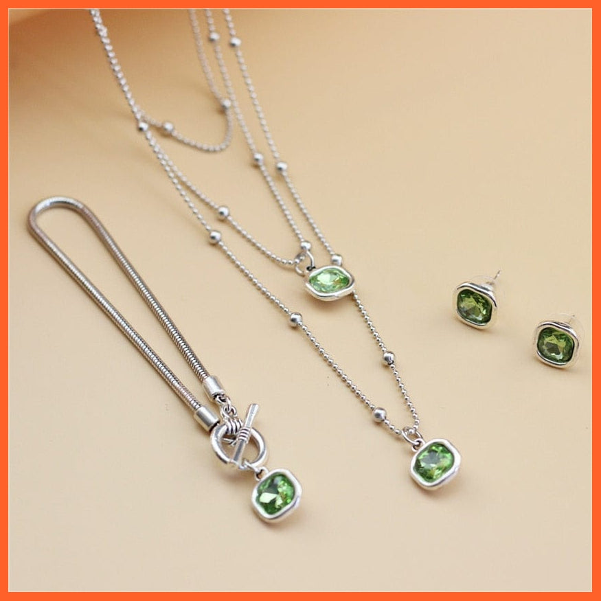 whatagift.com.au IT Green Set Trendy Woman Crystal Necklace Set Jewelry Set | Crystal Earring Bracelet For Valentine