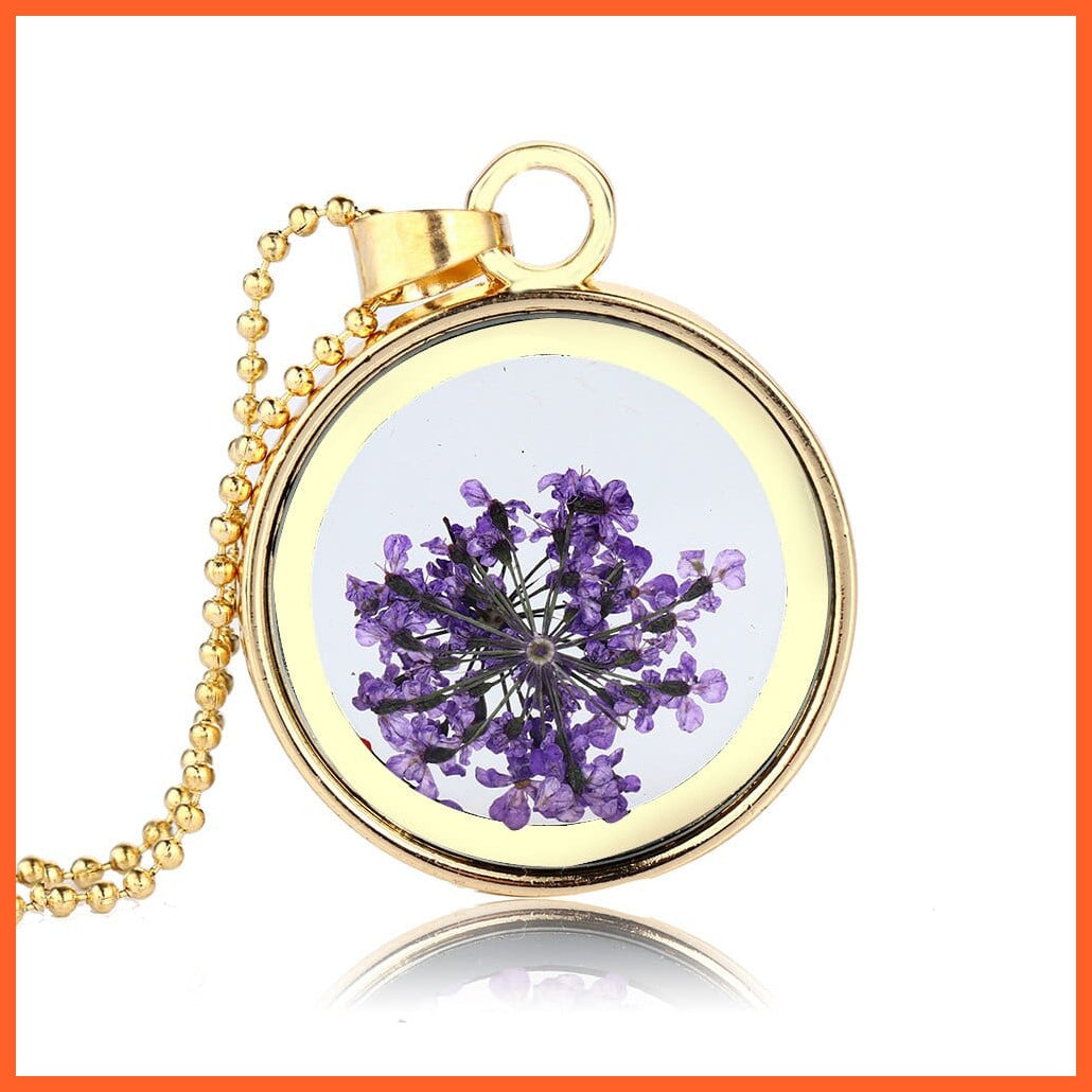 whatagift.com.au J 1Pcs Round Clear Pressed Preserved Fresh Flower Charms Resin Pendants | Rose Petal Pendant Chain Necklace