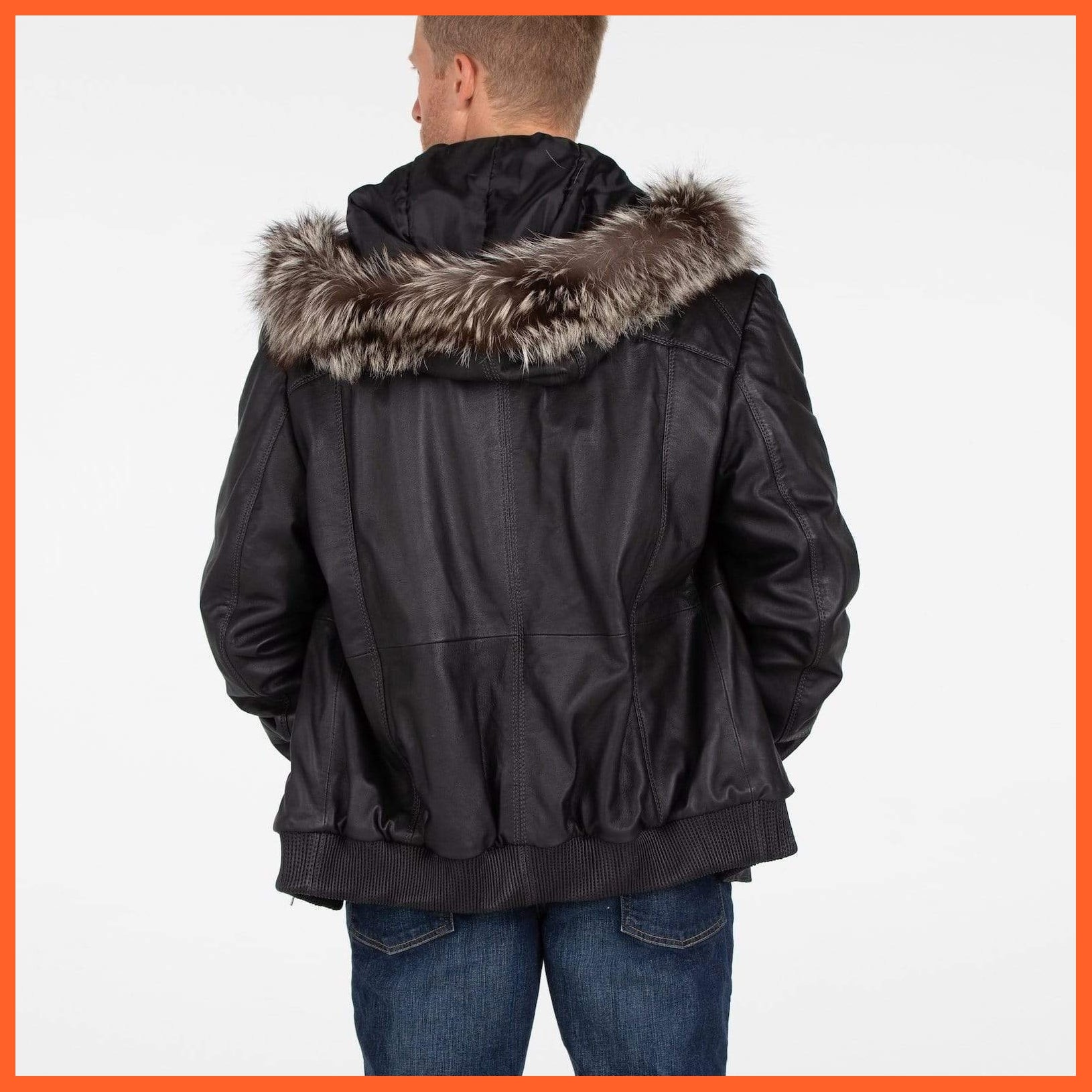 Mens Silver Fox Look Fur Hooded Leather Jacket - Clearance | whatagift.com.au.