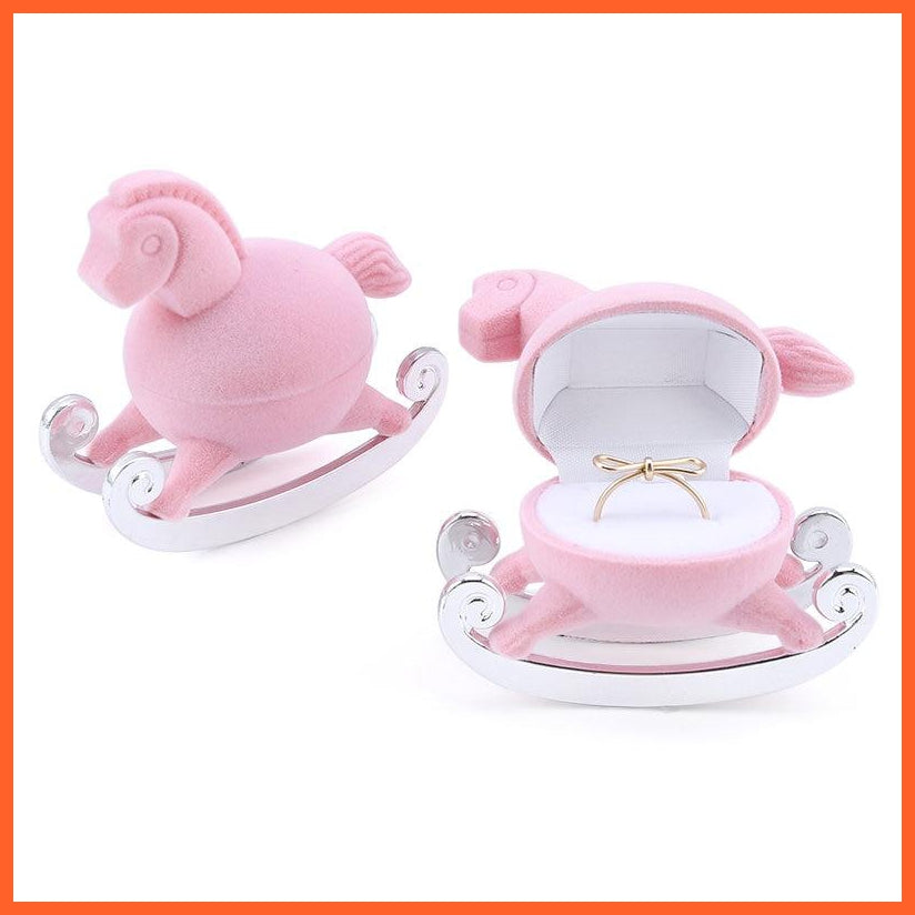 1 Piece Cute Pink Pony Velvet Jewelry Box | Wedding Ring Box Gift Boxes For Jewelry Packaging Rings Necklace Display Storage | whatagift.com.au.