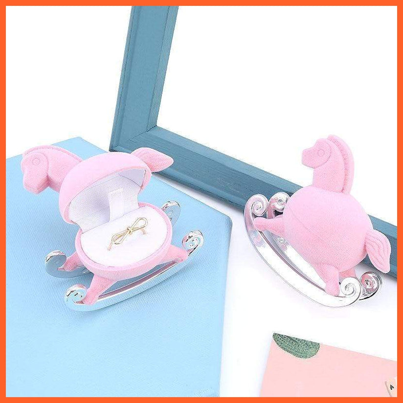 1 Piece Cute Pink Pony Velvet Jewelry Box | Wedding Ring Box Gift Boxes For Jewelry Packaging Rings Necklace Display Storage | whatagift.com.au.