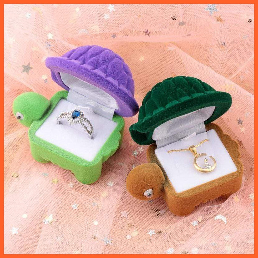 2 Pieces Lovely Velvet Tortoise Gift Box Jewelry Box | Wedding Ring Box Necklace Ring Case Earrings Holder For Jewellery Display | whatagift.com.au.