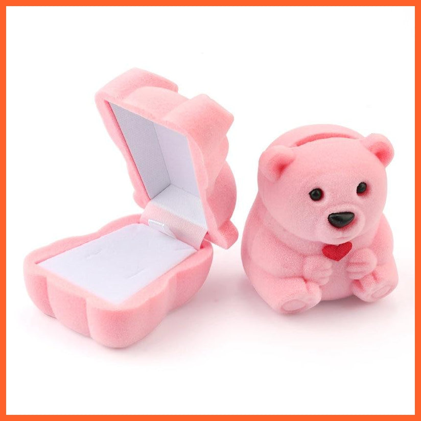 Pink Brown 2 Pieces Lovely Velvet Gift Box | Cute Bear Jewellery Box Wedding Ring Box | Jewellery Display Necklace Ring Case | whatagift.com.au.