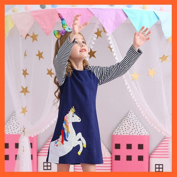 whatagift.com.au JM7655 / 3T Unicorn Rainbow Long Sleeve Children Dress For Girls
