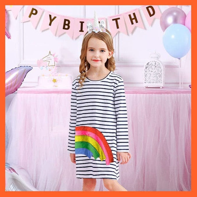 whatagift.com.au JM7685 / 7 Unicorn Rainbow Long Sleeve Children Dress For Girls