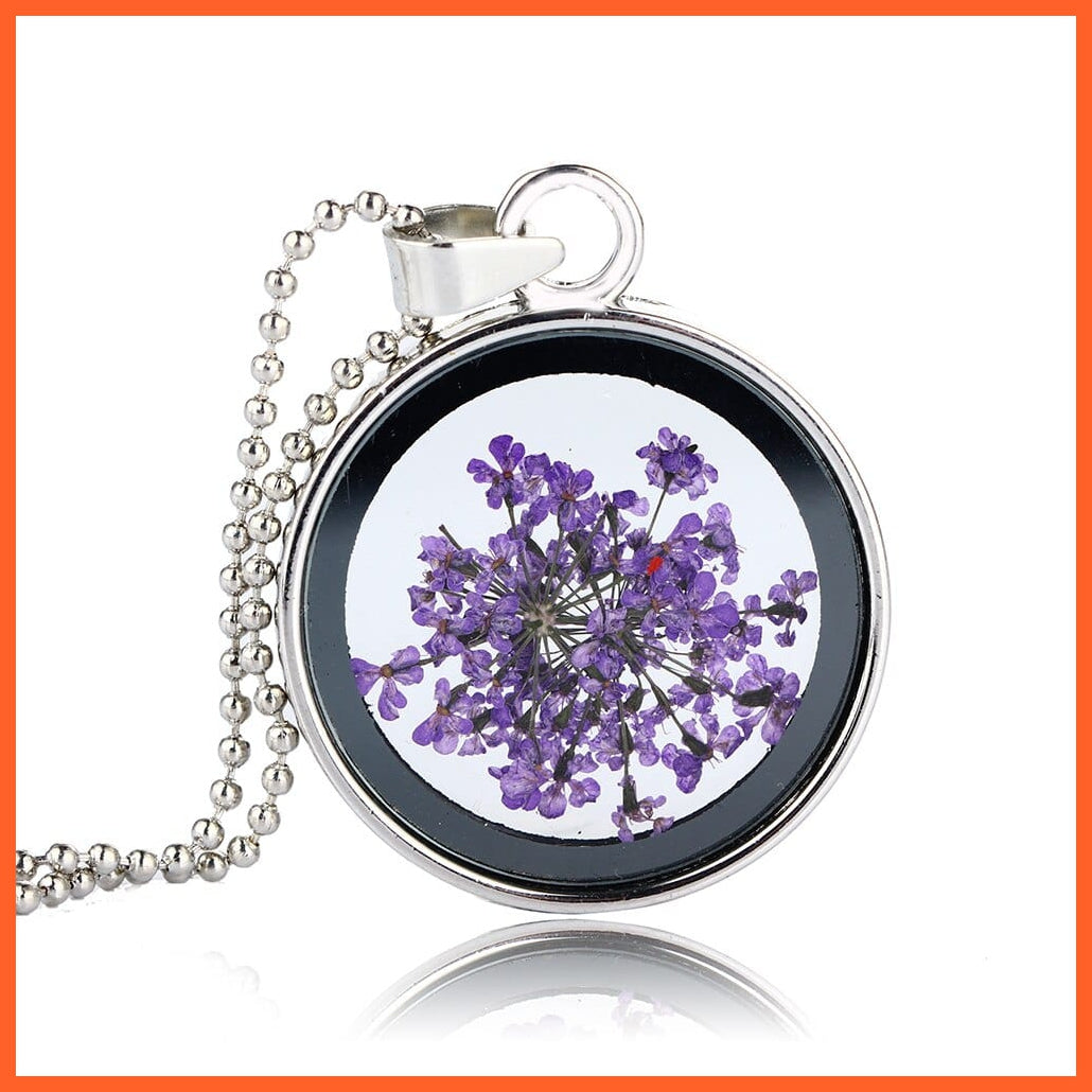 whatagift.com.au K 1Pcs Round Clear Pressed Preserved Fresh Flower Charms Resin Pendants | Rose Petal Pendant Chain Necklace