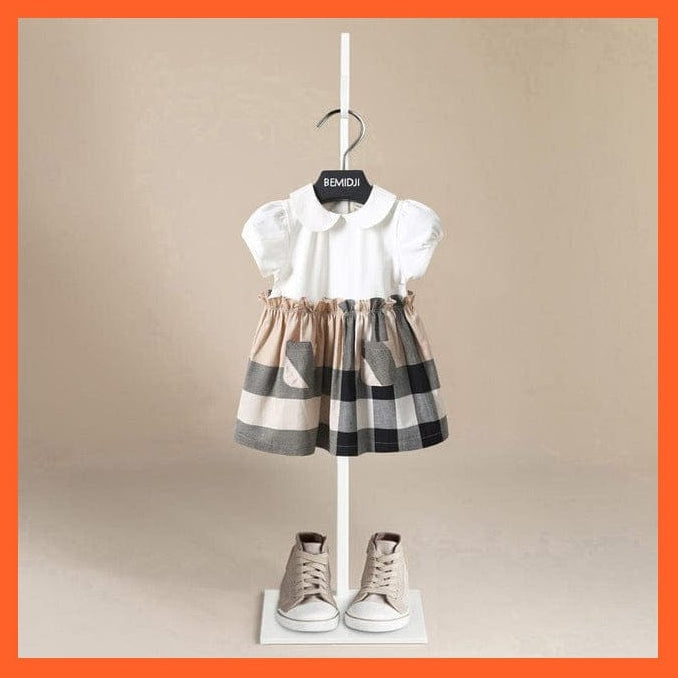 whatagift.com.au Khaki / 52cm  Newborn White Doll Lapel Short-Sleeved Cotton Dress For Children