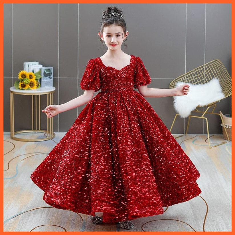 whatagift.com.au Kids Dresses 3T / As picture Gorgeous Sequins Velvet Pageant Gown | Girls Princess Wedding Party Dress