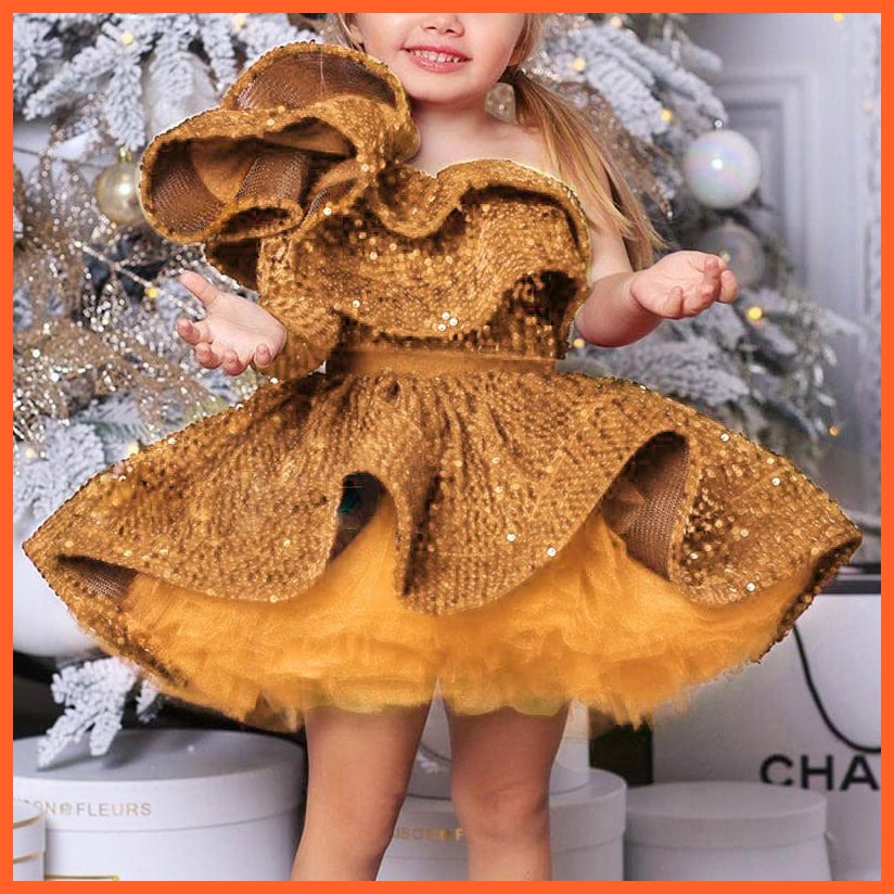 whatagift.com.au Kids Dresses as pictures 3 / 10T Gorgeous gold Sequin Girls Princess Dress Pageant Gown