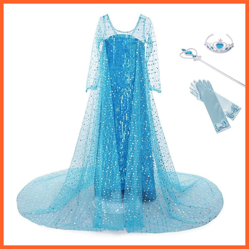 whatagift.com.au Kids Dresses Blue Dress Set / 2T Cosplay Elsa Girls Sequins Dress | Party White Gowns Princess Costumes