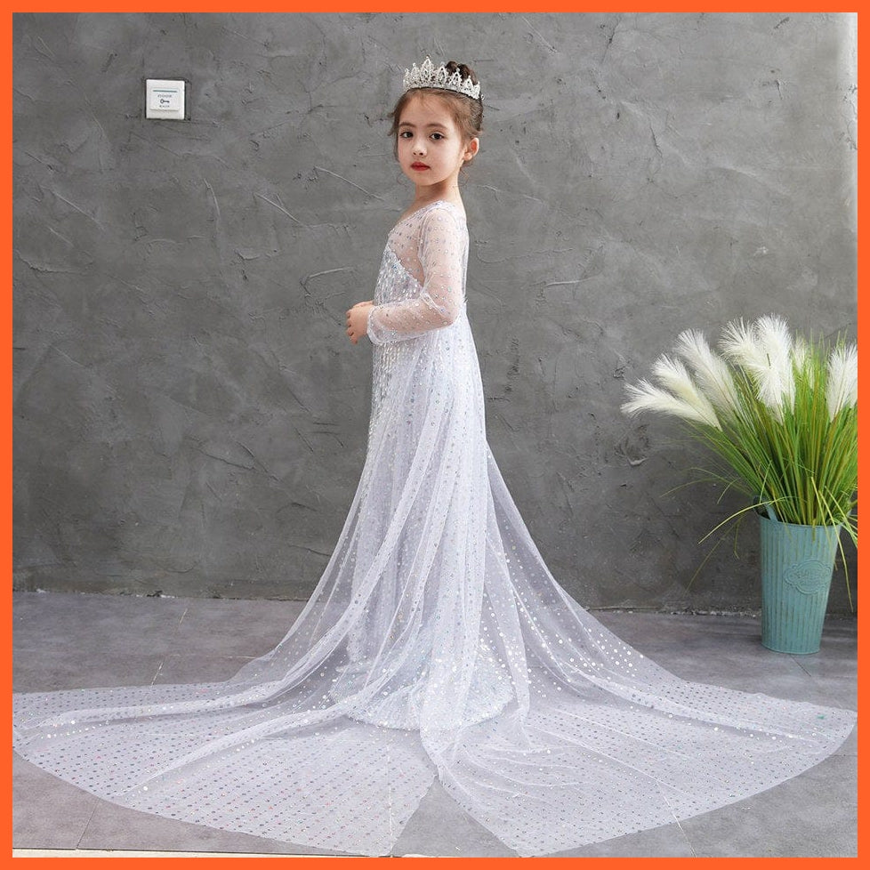 whatagift.com.au Kids Dresses Cosplay Elsa Girls Sequins Dress | Party White Gowns Princess Costumes