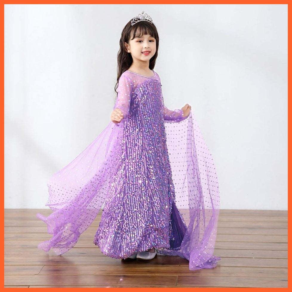 whatagift.com.au Kids Dresses Cosplay Elsa Girls Sequins Dress | Party White Gowns Princess Costumes