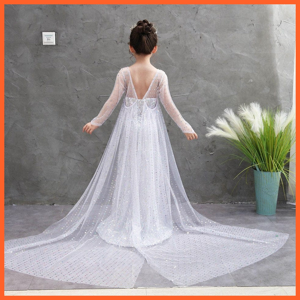 whatagift.com.au Kids Dresses Cosplay Elsa Girls Sequins Dress | Party White Gowns Princess Costumes