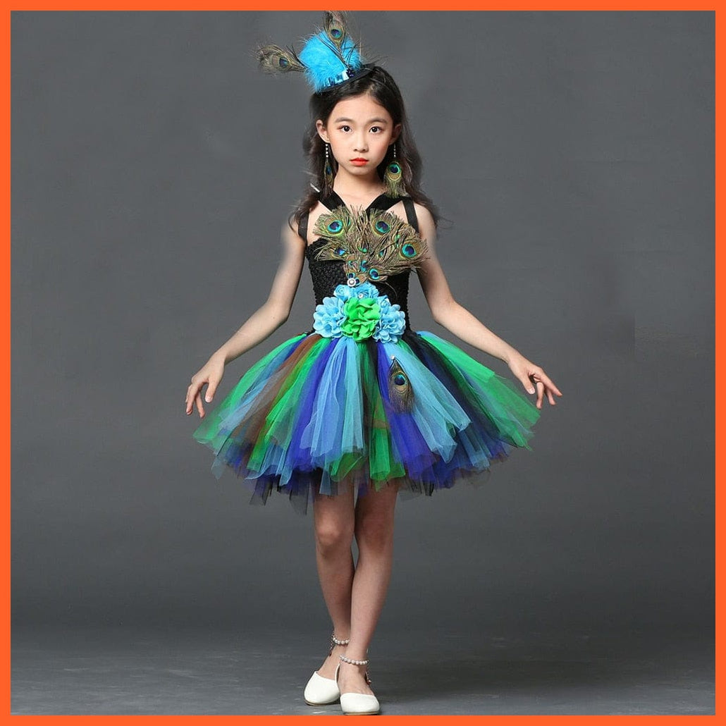 whatagift.com.au Kids Dresses dress / 2T Halloween Girl Peacock Flower Party Tutu Dresses | Train Tulle Peacock Princess
