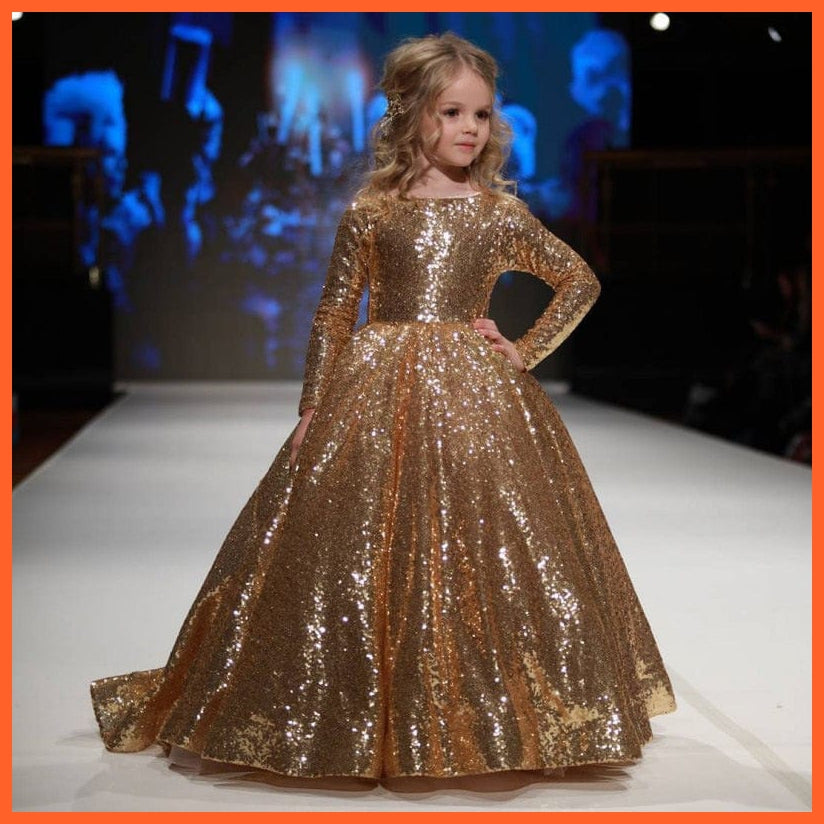 whatagift.com.au Kids Dresses Gorgeous gold Sequin Girls Princess Dress Pageant Gown