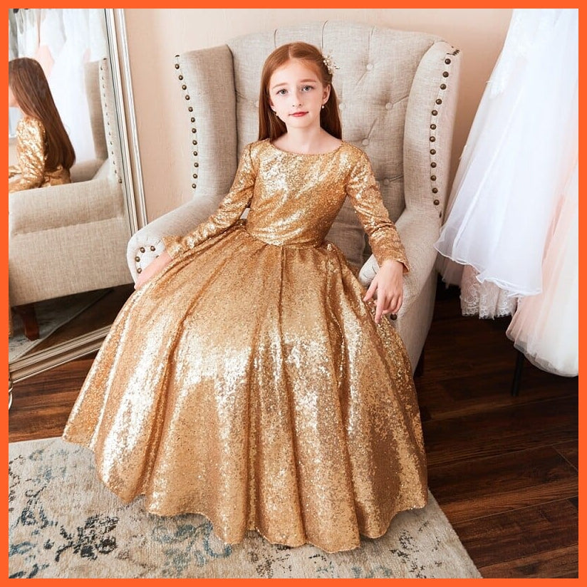whatagift.com.au Kids Dresses Gorgeous Gold Sequin Girls Princess Dress Pageant Gown