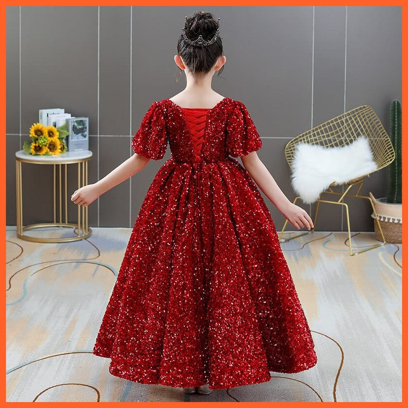 whatagift.com.au Kids Dresses Gorgeous Sequins Velvet Pageant Gown | Girls Princess Wedding Party Dress