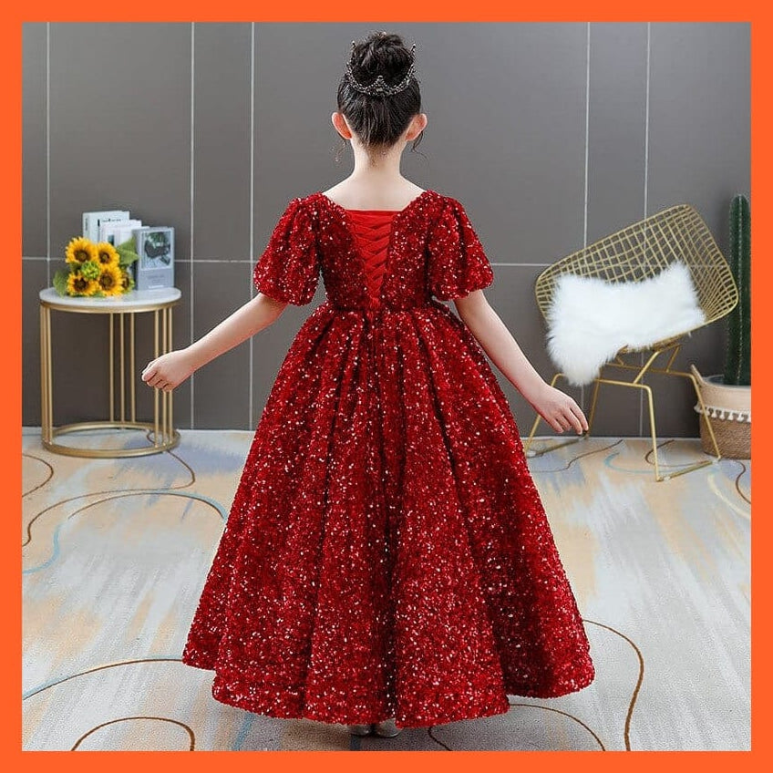 whatagift.com.au Kids Dresses Gorgeous Sequins Velvet Pageant Gown | Girls Princess Wedding Party Dress