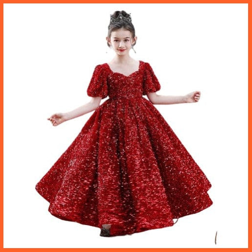 whatagift.com.au Kids Dresses Gorgeous Sequins Velvet Pageant Gown | Girls Princess Wedding Party Dress
