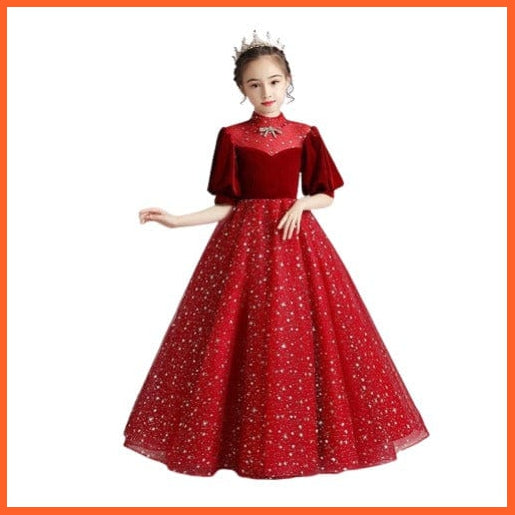whatagift.com.au Kids Dresses Gorgeous Sequins Velvet Pageant Gown | Girls Princess Wedding Party Dress