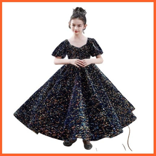 whatagift.com.au Kids Dresses Gorgeous Sequins Velvet Pageant Gown | Girls Princess Wedding Party Dress