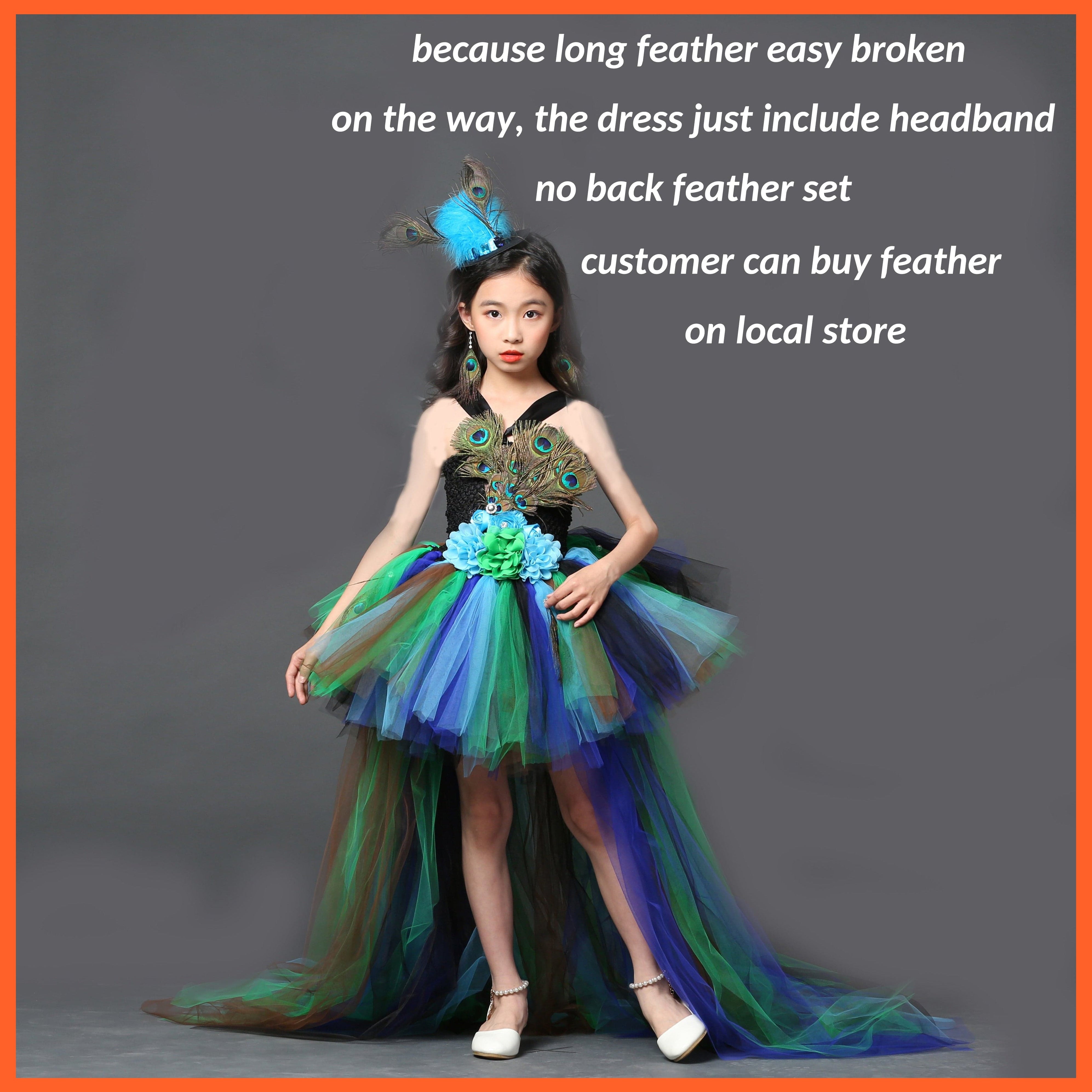 whatagift.com.au Kids Dresses Halloween Girl Peacock Flower Party Tutu Dresses | Train Tulle Peacock Princess