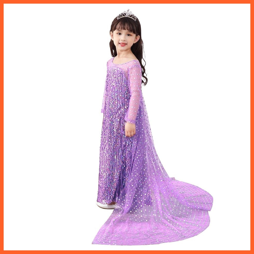 whatagift.com.au Kids Dresses Purple Dress Only / 2T Cosplay Elsa Girls Sequins Dress | Party White Gowns Princess Costumes