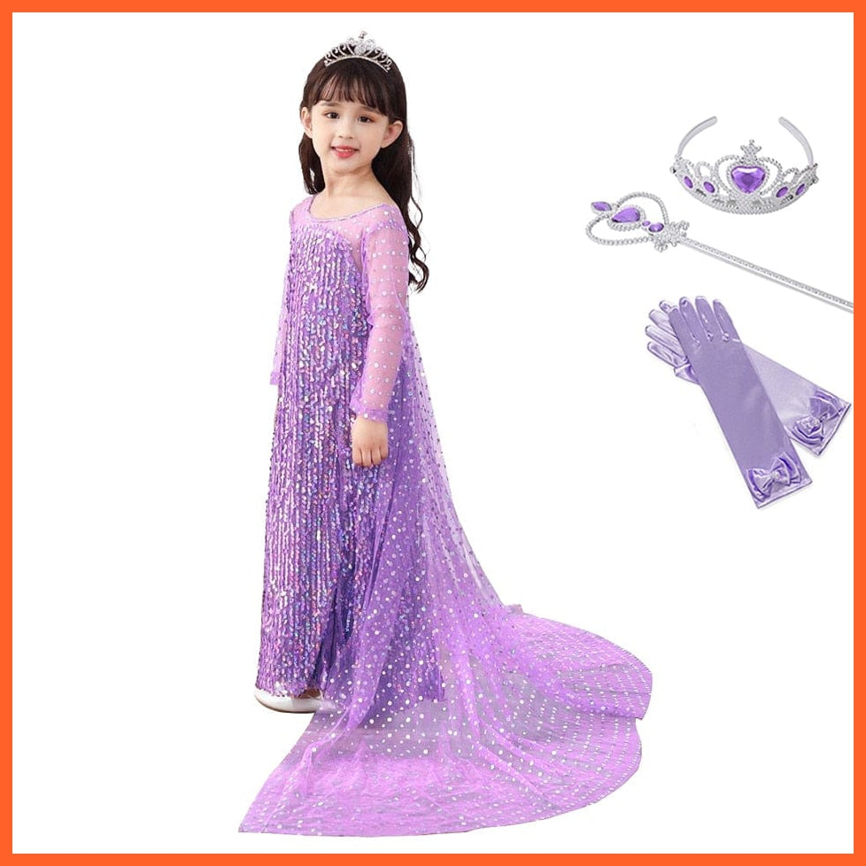 whatagift.com.au Kids Dresses Purple Dress Set / 2T Cosplay Elsa Girls Sequins Dress | Party White Gowns Princess Costumes