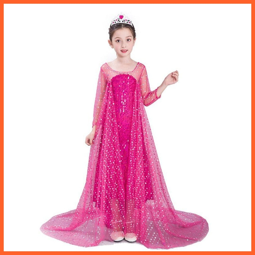 whatagift.com.au Kids Dresses Rose Dress Only / 2T Cosplay Elsa Girls Sequins Dress | Party White Gowns Princess Costumes