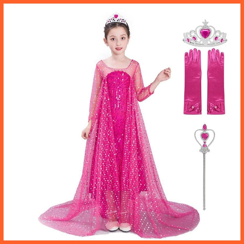 whatagift.com.au Kids Dresses Rose Dress Set / 2T Cosplay Elsa Girls Sequins Dress | Party White Gowns Princess Costumes