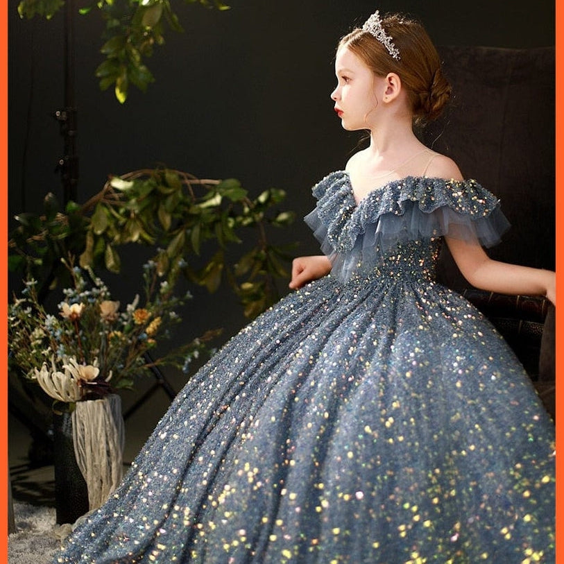 whatagift.com.au Kids Dresses Sequins Children Pageant Gown Gorgeous | Girls Princess Tulle Dress