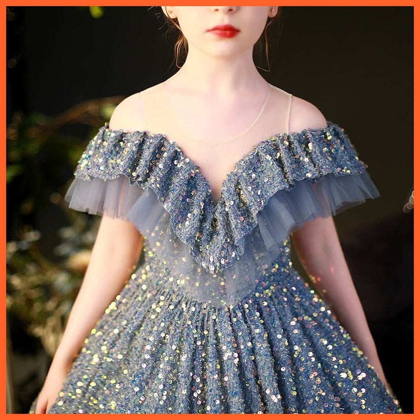 whatagift.com.au Kids Dresses Sequins Children Pageant Gown Gorgeous | Girls Princess Tulle Dress