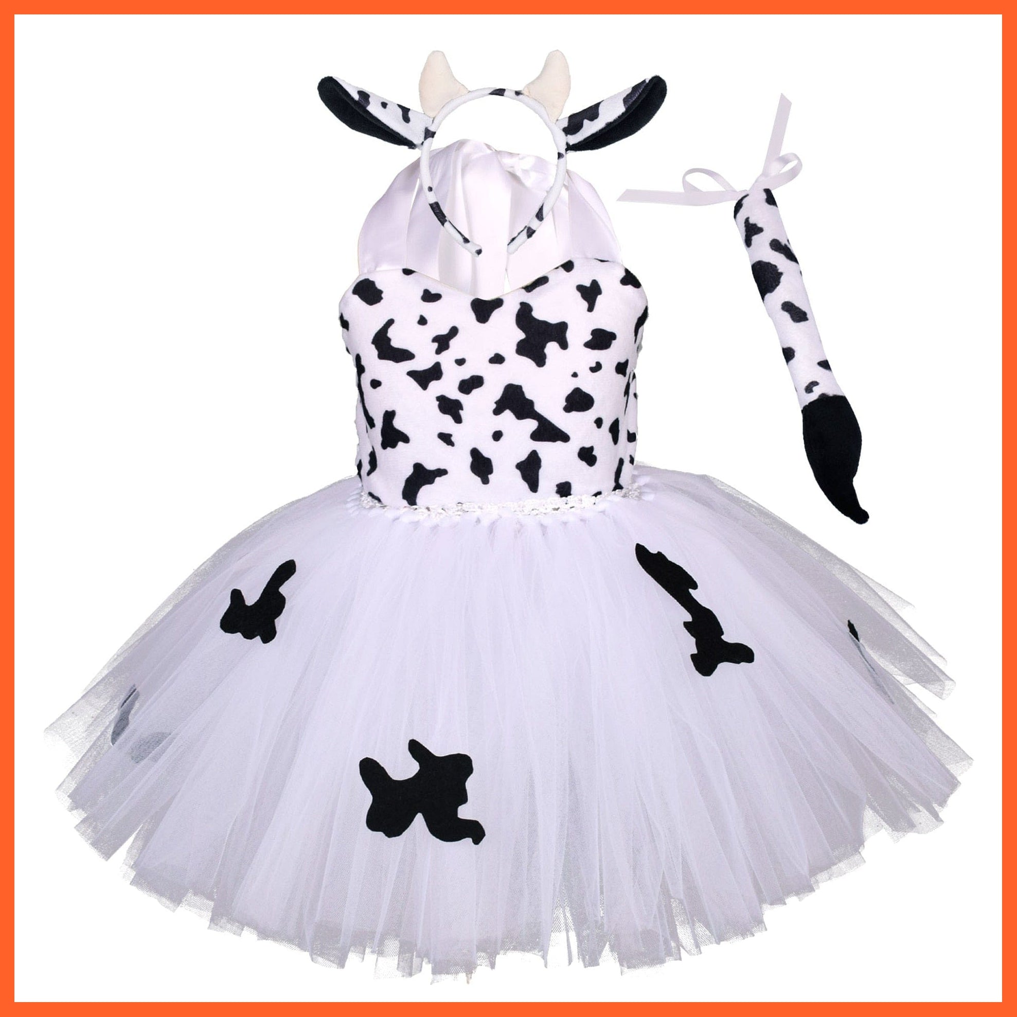 whatagift.com.au Kids Dresses White / 2T Cartoon Cosplay Girls Tutu Dress | Cow Halloween Costume Kids Dresses