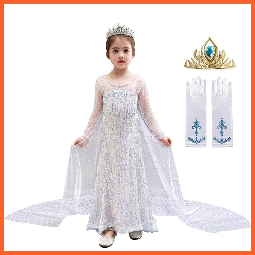whatagift.com.au Kids Dresses White Dress Set 01 / 2T Cosplay Elsa Girls Sequins Dress | Party White Gowns Princess Costumes