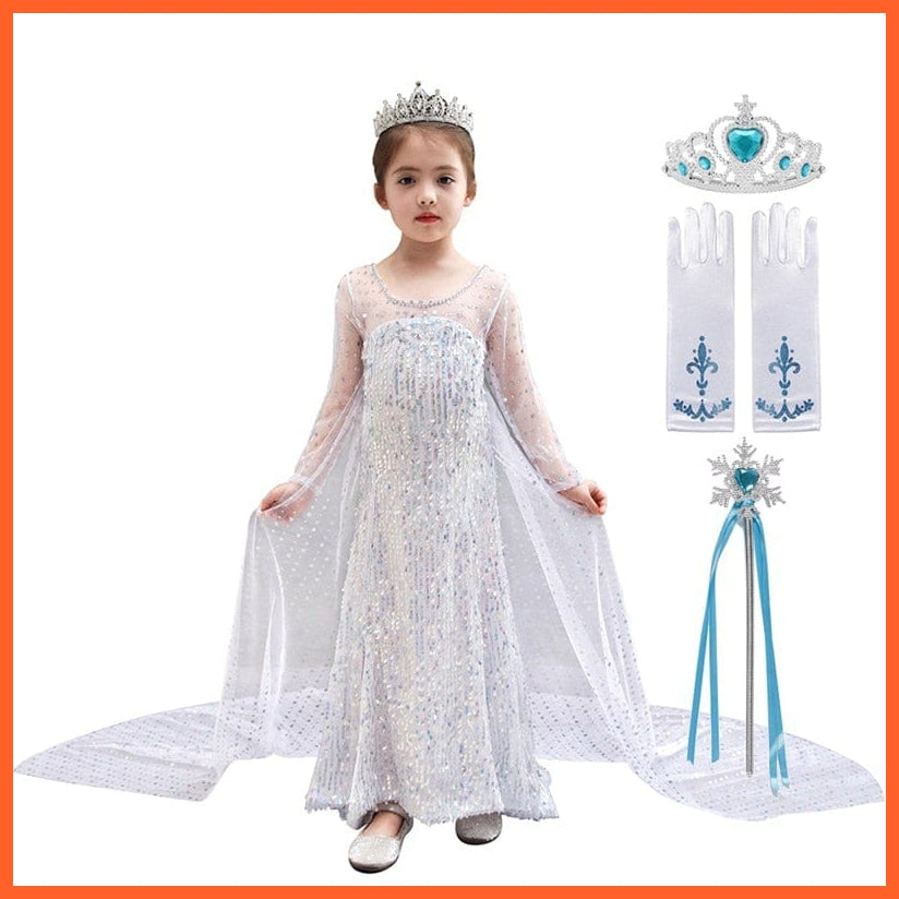 whatagift.com.au Kids Dresses White Dress Set 02 / 2T Cosplay Elsa Girls Sequins Dress | Party White Gowns Princess Costumes