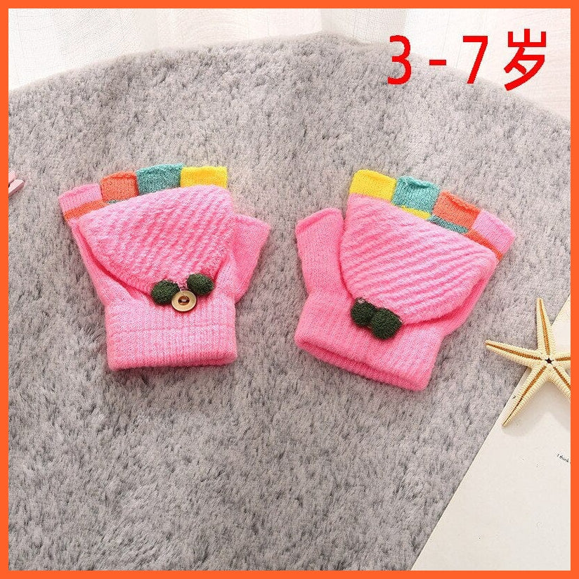 whatagift.com.au Kids Gloves B(3-7 Years) Kids Winter Cute Cartoon Baby Flip Gloves | Full Finger Knit Wool Warm Mittens