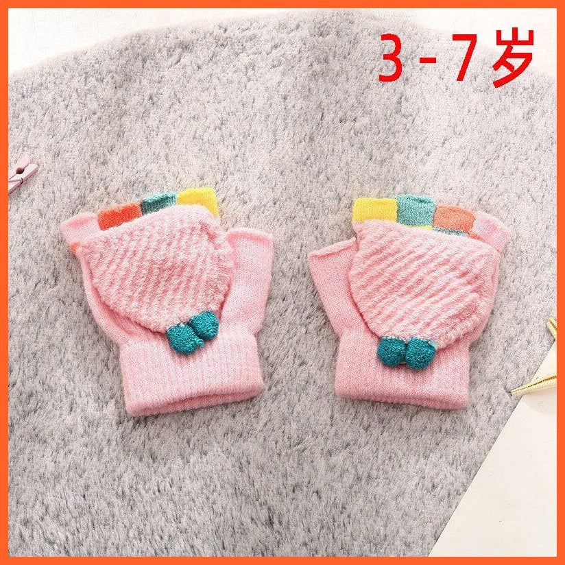 whatagift.com.au Kids Gloves C(3-7 Years) Kids Winter Cute Cartoon Baby Flip Gloves | Full Finger Knit Wool Warm Mittens