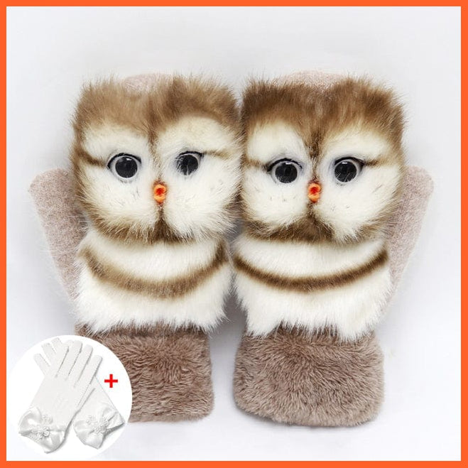 whatagift.com.au Kids Gloves cff owl Adult Women Winter Unisex Thick 3D Cartoon Warm Mittens Women Gloves Gifts for Kids