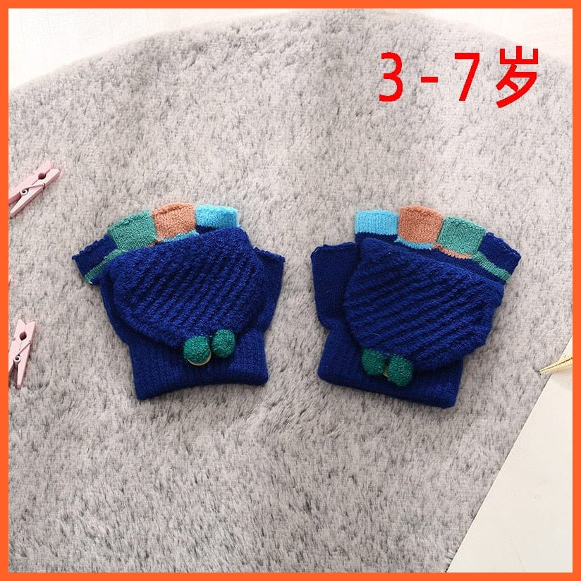 whatagift.com.au Kids Gloves D(3-7 Years) Kids Winter Cute Cartoon Baby Flip Gloves | Full Finger Knit Wool Warm Mittens