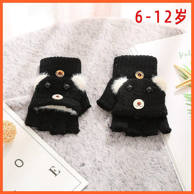 whatagift.com.au Kids Gloves E(3-7 Years) Kids Winter Cute Cartoon Baby Flip Gloves | Full Finger Knit Wool Warm Mittens