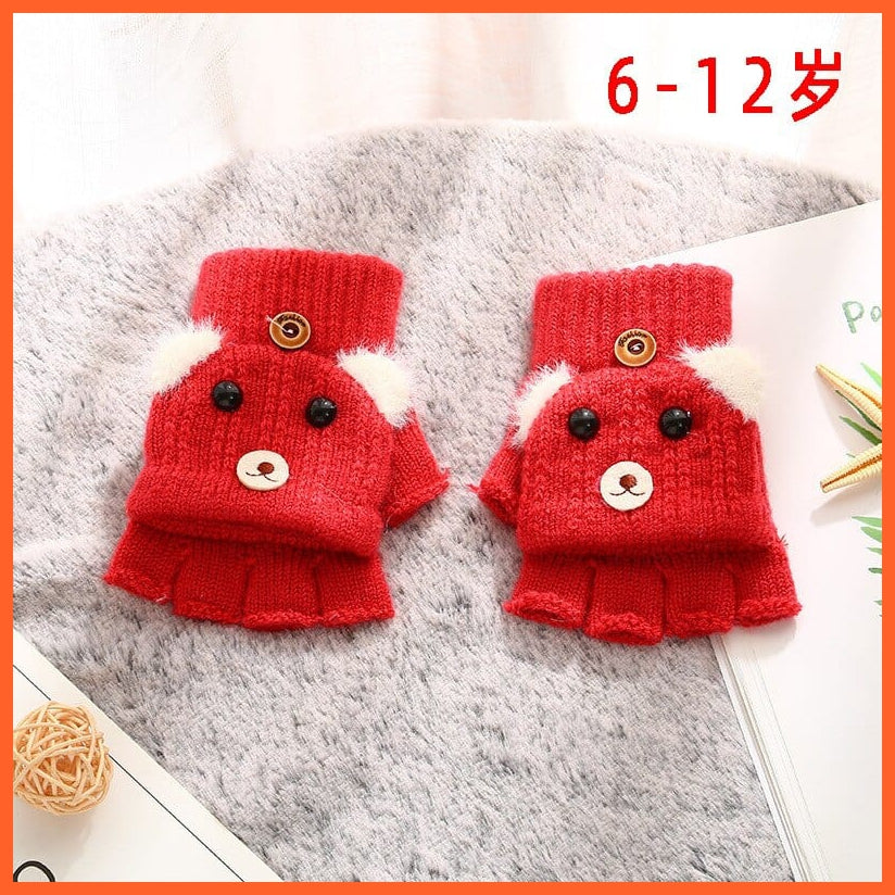 whatagift.com.au Kids Gloves G(3-7 Years) Kids Winter Cute Cartoon Baby Flip Gloves | Full Finger Knit Wool Warm Mittens