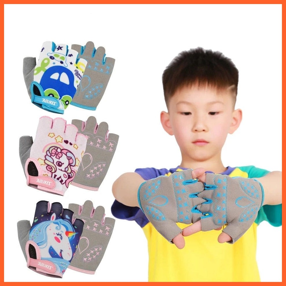 whatagift.com.au Kids Gloves Kids Cycling Gloves | Half Finger Children Sports Gloves