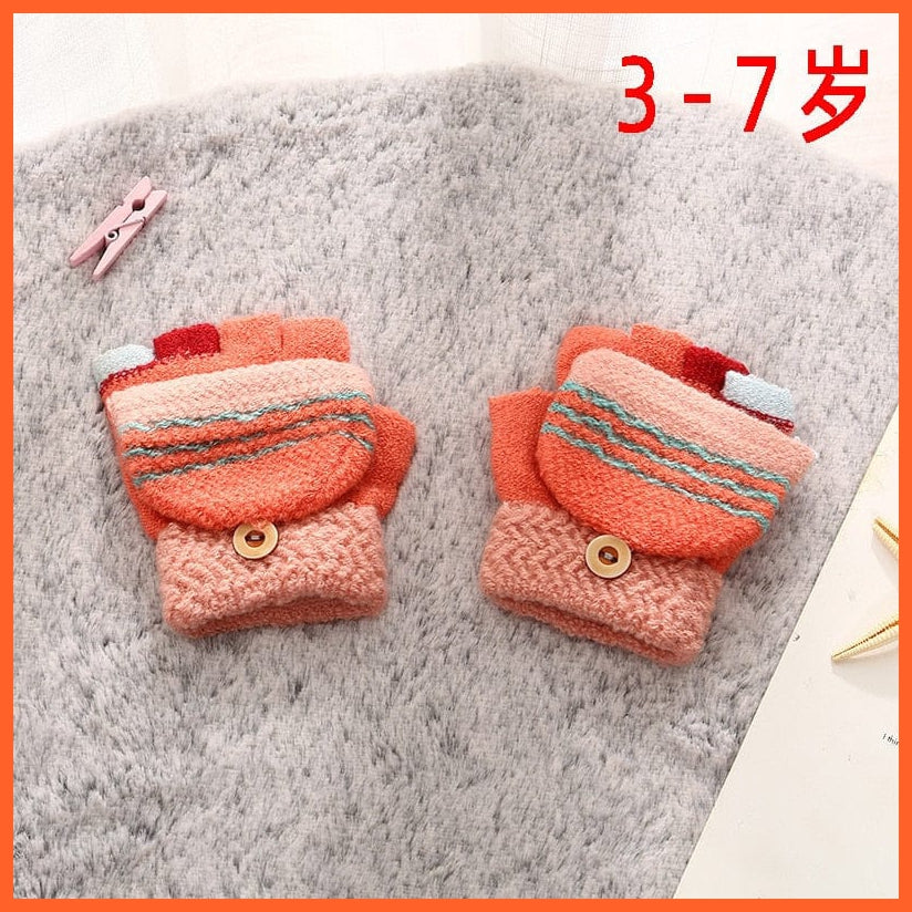 whatagift.com.au Kids Gloves Kids Winter Cute Cartoon Baby Flip Gloves | Full Finger Knit Wool Warm Mittens