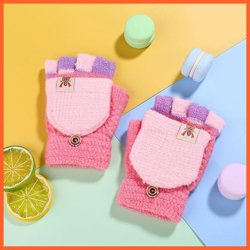 whatagift.com.au Kids Gloves Kids Winter Cute Cartoon Baby Flip Gloves | Full Finger Knit Wool Warm Mittens