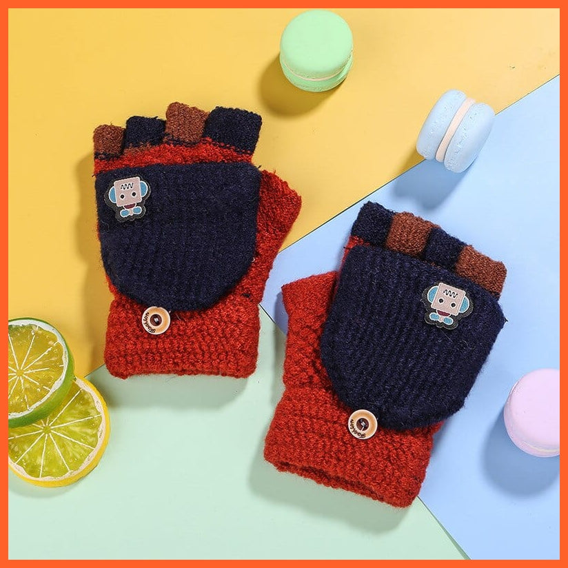 whatagift.com.au Kids Gloves Kids Winter Cute Cartoon Baby Flip Gloves | Full Finger Knit Wool Warm Mittens