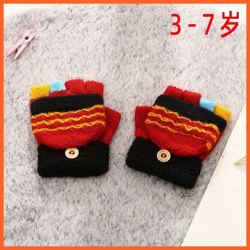 whatagift.com.au Kids Gloves Kids Winter Cute Cartoon Baby Flip Gloves | Full Finger Knit Wool Warm Mittens