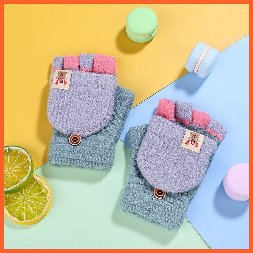 whatagift.com.au Kids Gloves Kids Winter Cute Cartoon Baby Flip Gloves | Full Finger Knit Wool Warm Mittens