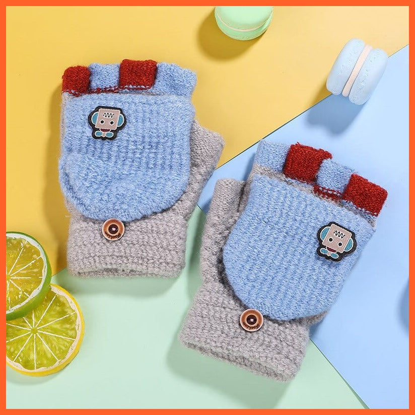 whatagift.com.au Kids Gloves Kids Winter Cute Cartoon Baby Flip Gloves | Full Finger Knit Wool Warm Mittens