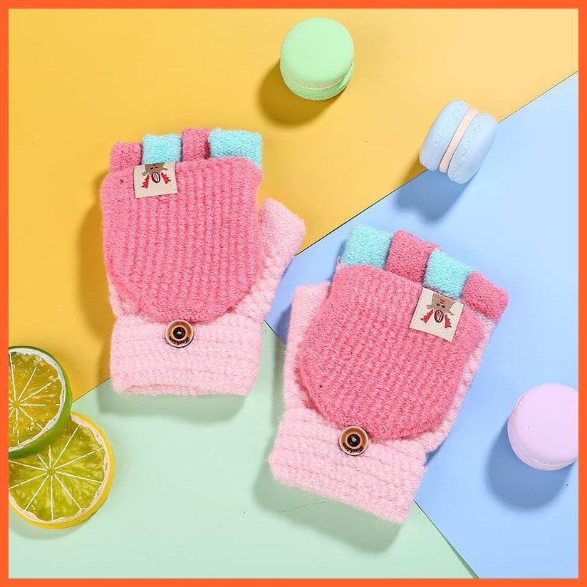 whatagift.com.au Kids Gloves Kids Winter Cute Cartoon Baby Flip Gloves | Full Finger Knit Wool Warm Mittens