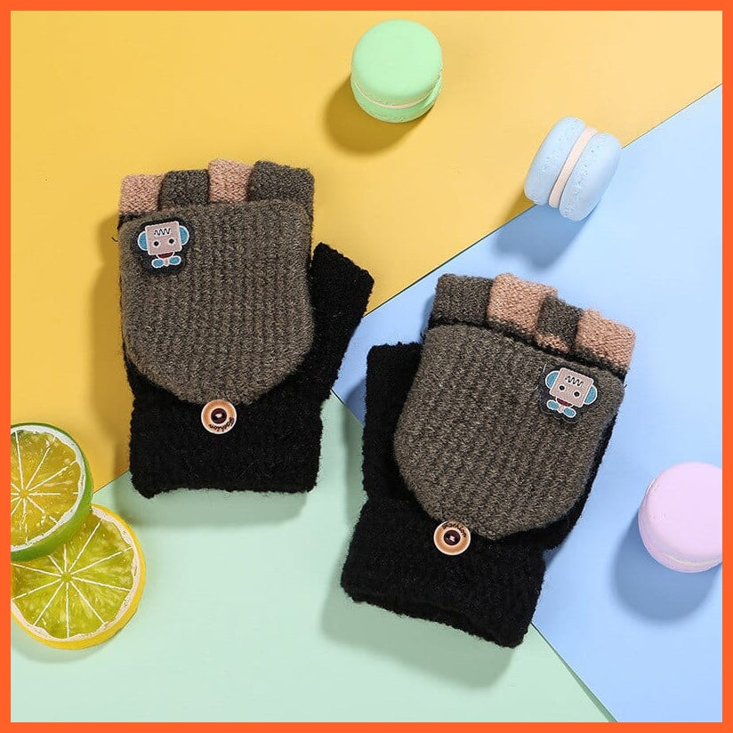 whatagift.com.au Kids Gloves Kids Winter Cute Cartoon Baby Flip Gloves | Full Finger Knit Wool Warm Mittens